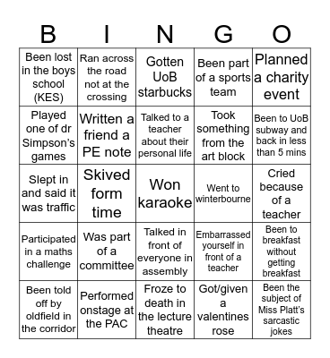 KEHS Bingo Card