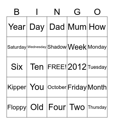 A B C English Bingo Card