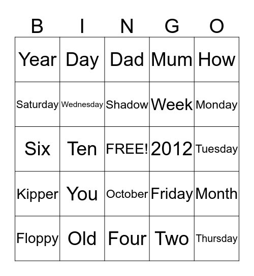 A B C English Bingo Card