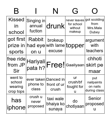 Blue Bell Girls Bingo Card