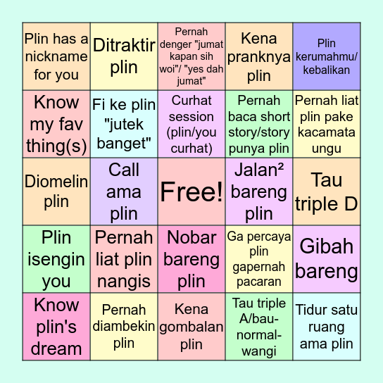 Plin's Bingo Card