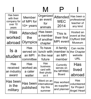 MPI After 5 Bingo Card