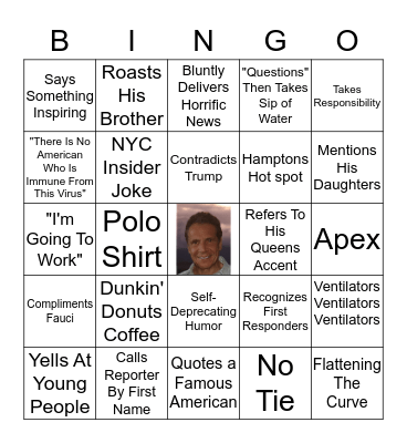 Governor Andrew Cuomo Press Conference Bingo Card