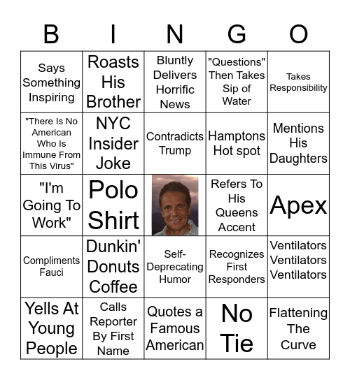 Governor Andrew Cuomo Press Conference Bingo Card