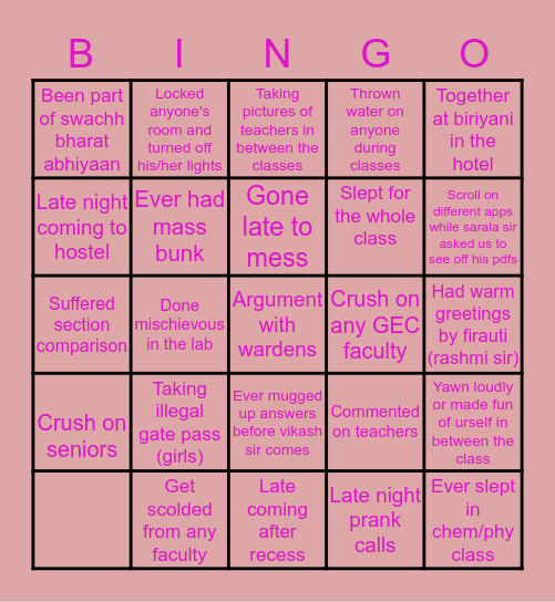 GEC BINGO Card