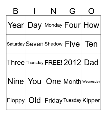 A B C English Bingo Card