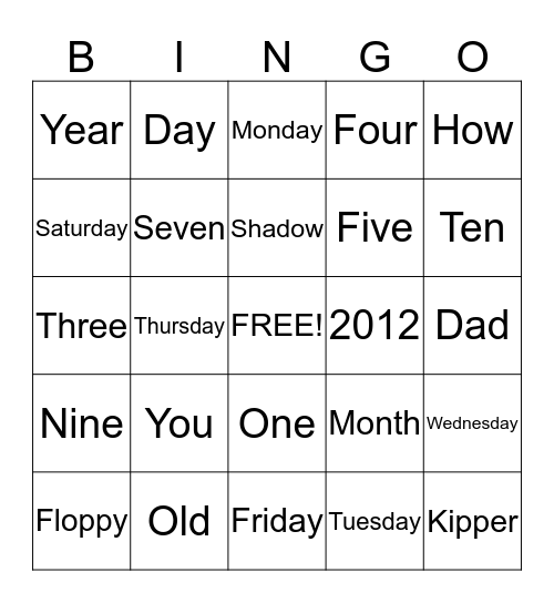 A B C English Bingo Card