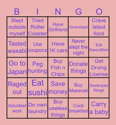 Dan's life Bingo Card