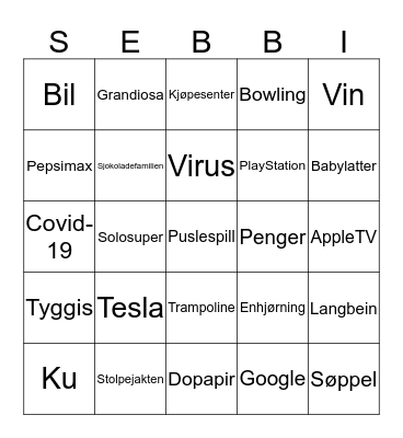 Sebastian Hunstad Bingo Card