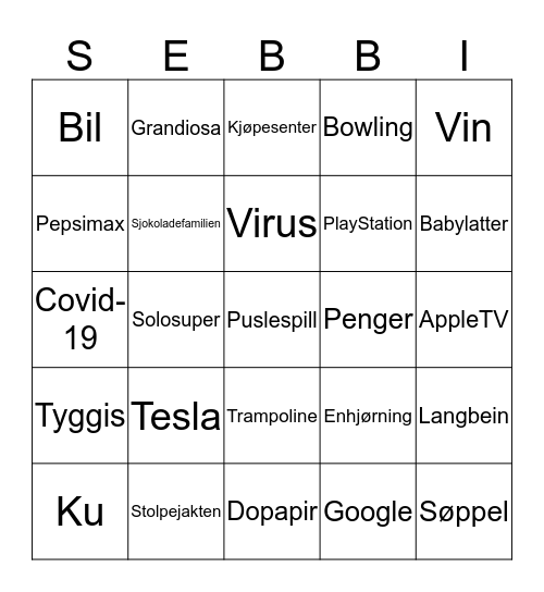 Sebastian Hunstad Bingo Card