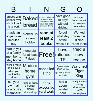Quarantine Bingo Card