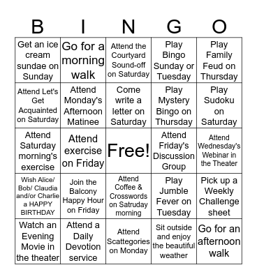 Self-Fulfillment Weekly Challenge - Week of April 5-11 Bingo Card