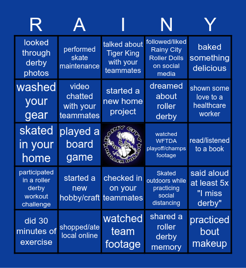 RAINY CITY BINGO stay-at-home edition Bingo Card