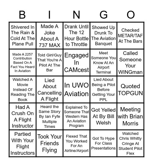 Aviation Bingo Card