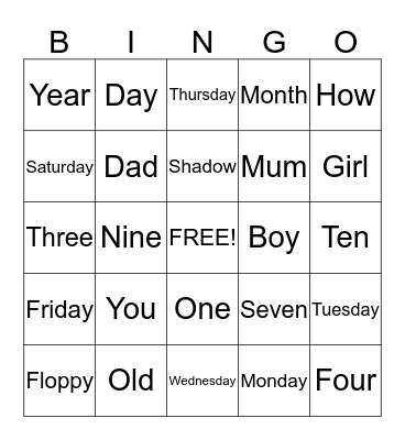 A B C English Bingo Card