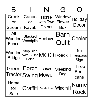 Country Drive Bingo Card