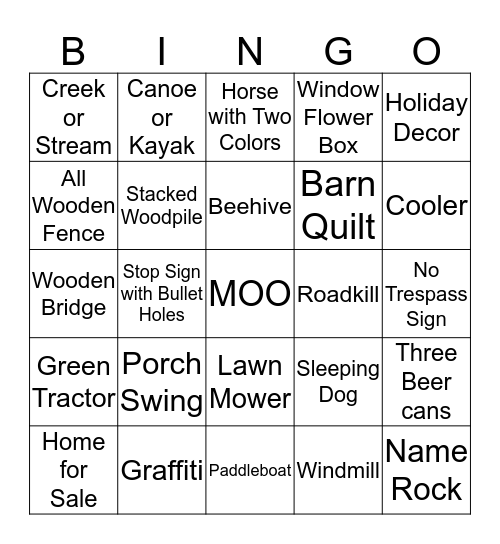 Country Drive Bingo Card