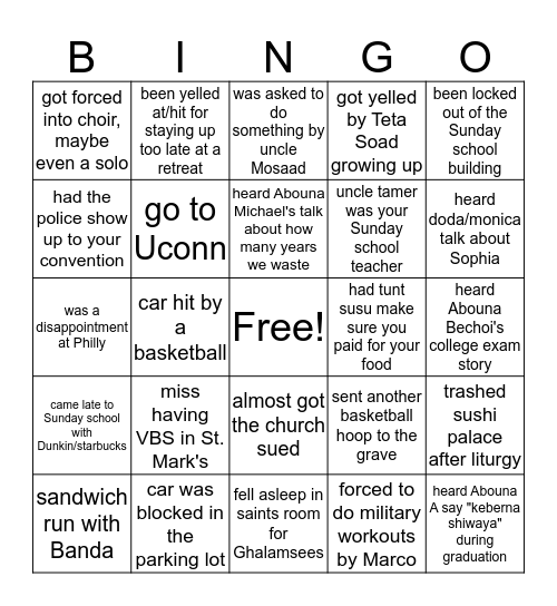 VMAM Bingo Card