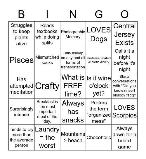 Meg Bingo Card