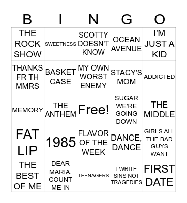 POP PUNK Bingo Card