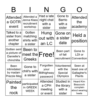 ALPHA SIGMA ALPHA IZ Bingo Card