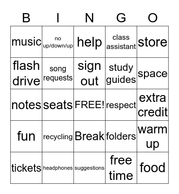 Ms. Carolyn's Classroom Bingo Card