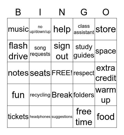 Ms. Carolyn's Classroom Bingo Card