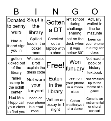 the shs experience Bingo Card