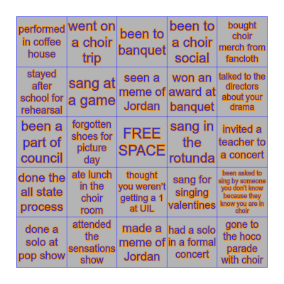 SLHS CHOIR BINGO Card