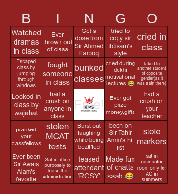 KIPS 6th ROAD Bingo Card