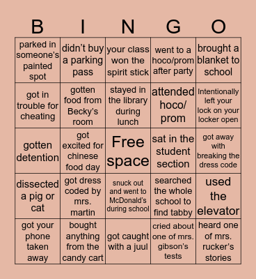 BCHS Bingo Card