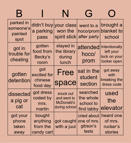 BCHS Bingo Card