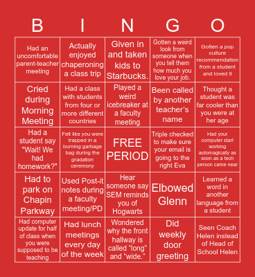 SEM Faculty Bingo Card