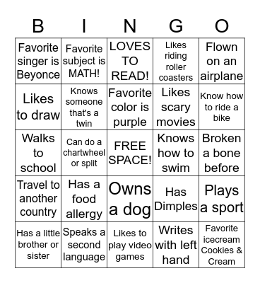 Ice Breaker Game Bingo Card