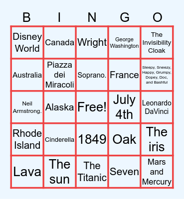 Trivia Bingo Card