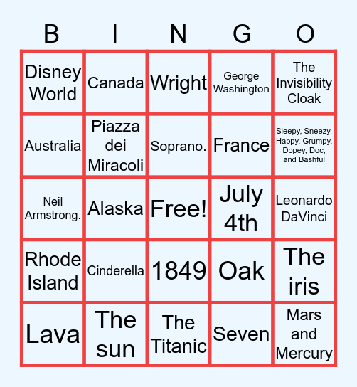 Trivia Bingo Card