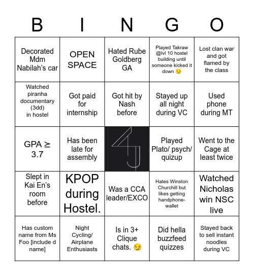 4J BINGO Card