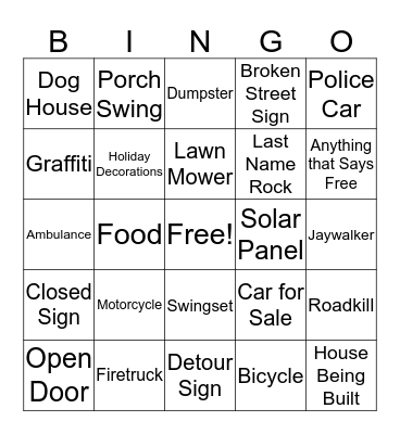 City Drive Bingo Card