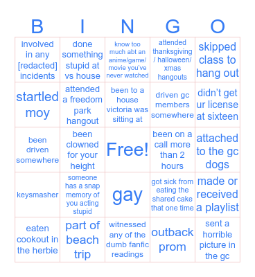 groupchat bingo Card
