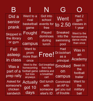 Lake Worth High Bingo Card
