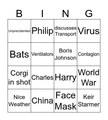 Queen's Speech Bingo - Covid 19 Edition Bingo Card