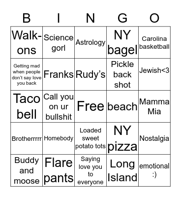 Jade bingo Card
