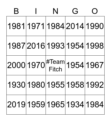 #TeamFitch Family Bingo Card