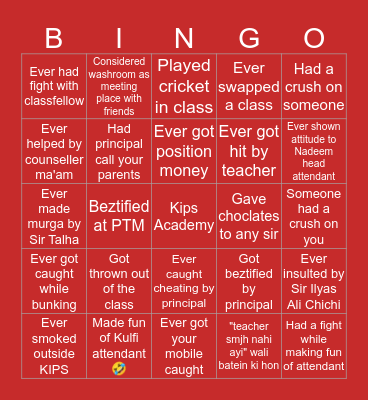 Kips Academy 6th Road Bingo Card