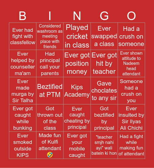 Kips Academy 6th Road Bingo Card