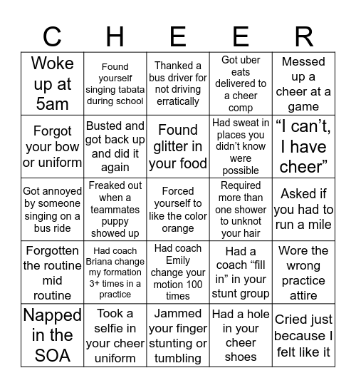 NN Cheer Bingo Card