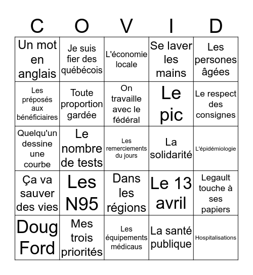 Point de presse QC Bingo Card