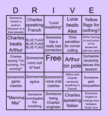 Drivers playing the F1 2019 game together Bingo Card