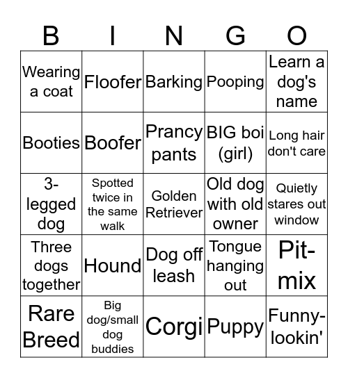 Dog Walking Dog Bingo Card