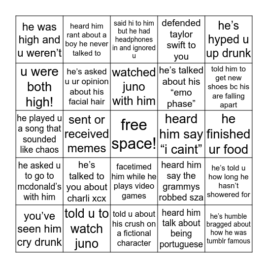 Spenny T bingo! Bingo Card